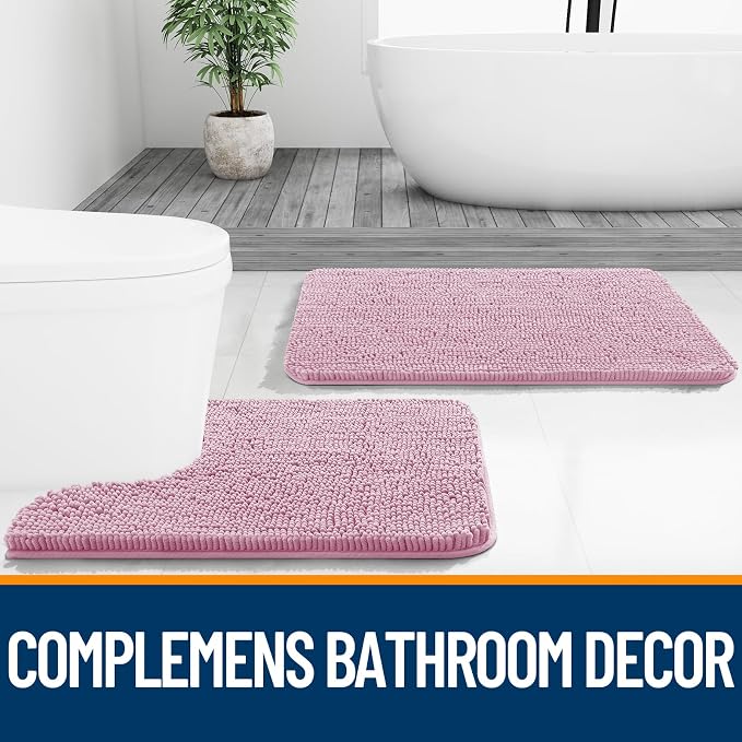 OLANLY Bathroom Runner Rugs 45x27, Extra Soft Absorbent Chenille Bath Rugs | Dusty Rose, Quick-Drying Rubber Backing, Washable Long Bath Mat for Bathroom Floor, Tub and Shower, Home Decor Accessories