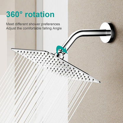 Square Rain Shower Head, High Flow Stainless Steel,Work with any decorative style，All Metal Rainfall Shower Head (Chrome, 8)
