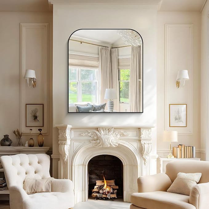 COFENY Bathroom Mirror, 36x40 inch Large Black Rectangle Wall Mounted Mirror with Thin Frame, Bathroom Vanity Mirrors for Over Sink, Entryway, Living Room, Bedroom