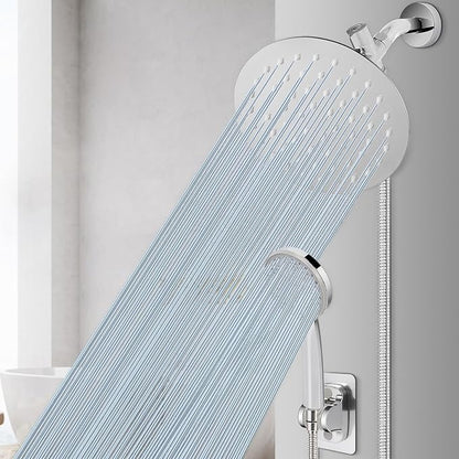 NearMoon Shower Head with Hose, High-Pressure Stainless Steel 8'' Rain Shower and 5 Settings Handheld Shower Spray Combo with Push Button Flow Control for Easy Operation (Chrome)