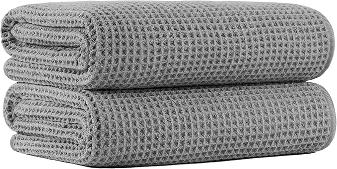 MICROFI New Microfiber Waffle Bath Towels, 2 Pieces, Oversized, Soft, Absorbent, Fast Drying, Lint Free 430 GSM (30''x60''/76cm x 152cm)