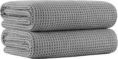 MICROFI New Microfiber Waffle Bath Towels, 2 Pieces, Oversized, Soft, Absorbent, Fast Drying, Lint Free 430 GSM (30''x60''/76cm x 152cm)