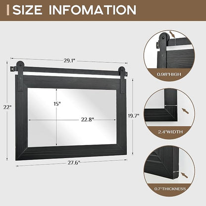 COGOOD Farmhouse Bathroom Mirrors for Over Sink - 22 x 30 Black | Rustic Barn Door Wood Framed Vanity Mirror for Entryway, Living Room, Bedroom, Dresser Wall Decor