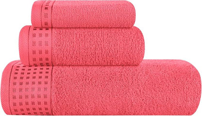 GLAMBURG Ultra Soft 3 Pack Cotton Towel Set, Contains a Bath Towel 28x55 inch, a Hand Towel 16x24 inch & a Wash Coth 12x12 inch, Ideal Everyday use, Compact & Lightweight - Coral Orange