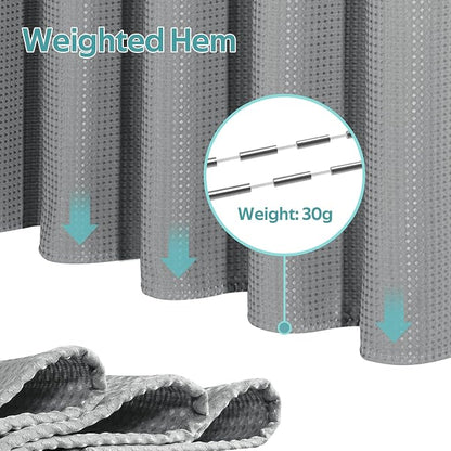 3 in 1 Shower Curtain Set, Waffle Shower Curtain and Liner Set with 12 Double Sided Shower Curtain Hooks, 258GSM Luxury Weighted Cloth Shower Curtains for Bathroom, 72 W x 72 H, Grey