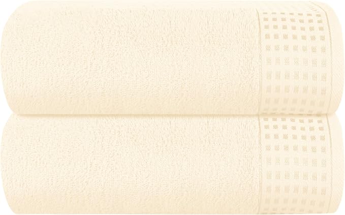 GLAMBURG 100% Cotton Oversized 2 Pack Bath Sheets 35x70, Ultra Soft Highly Absorbant Compact Quickdry & Lightweight Large Bath Sheet Set, Ideal for Gym Travel Camp Pool - Ivory