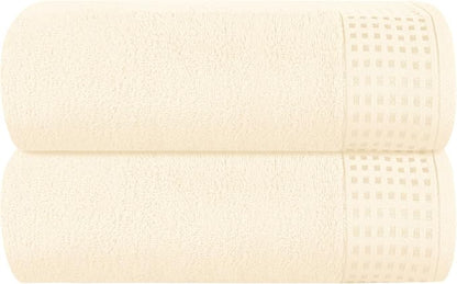 GLAMBURG 100% Cotton Oversized 2 Pack Bath Sheets 35x70, Ultra Soft Highly Absorbant Compact Quickdry & Lightweight Large Bath Sheet Set, Ideal for Gym Travel Camp Pool - Ivory