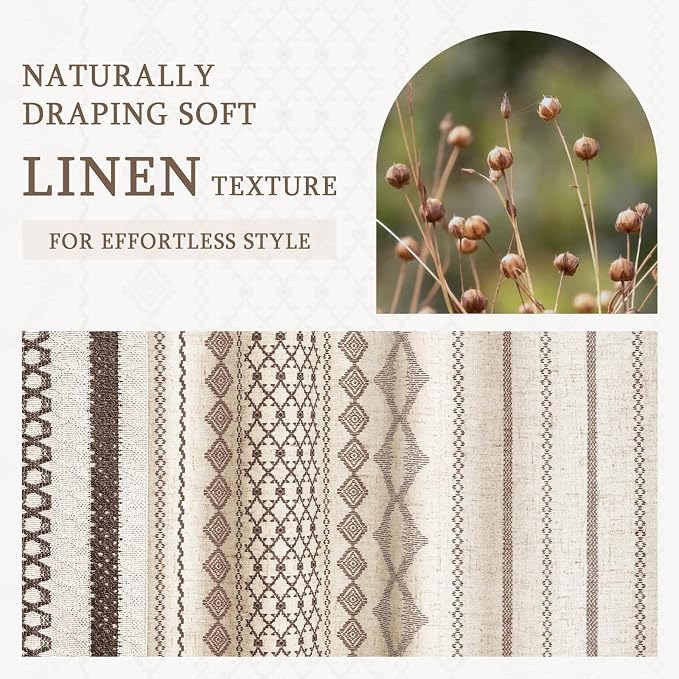 Dark Brown Shower Curtain,Boho Linen Shower Curtain for Bathroom with Striped Print,72" W x 72" L