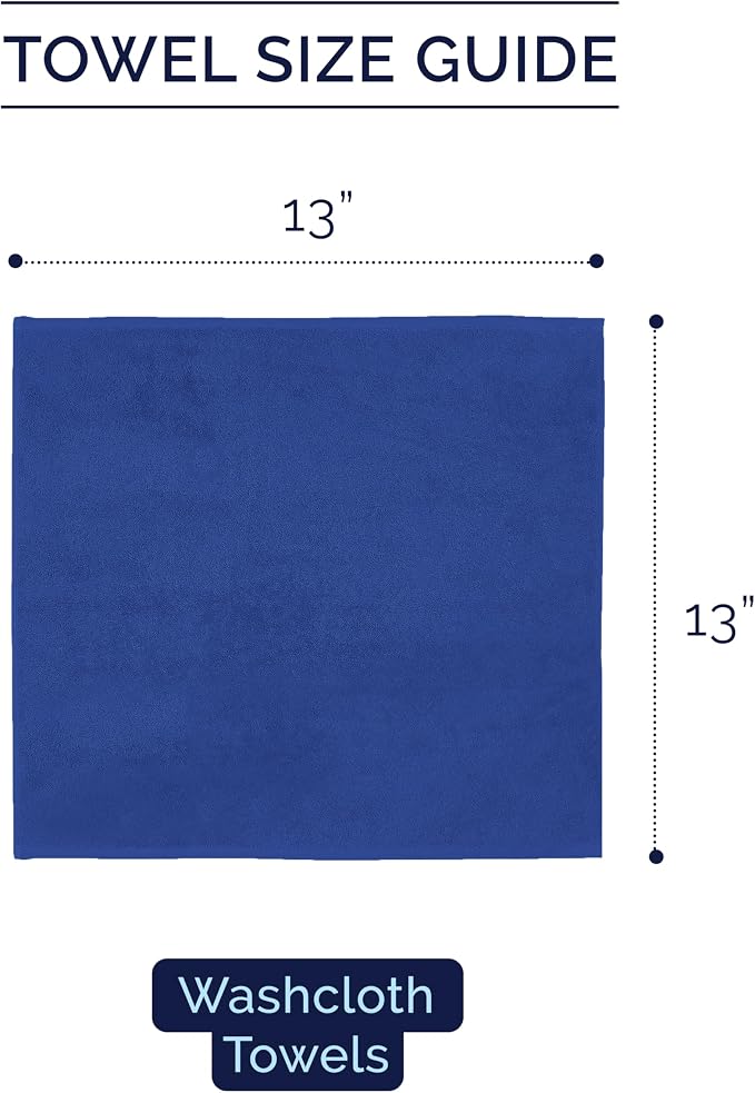 Elegant Comfort Premium Turkish Cotton 6 Pack Washcloths Set - 13 x 13 inch, Luxurious Hotel Spa Quality 100% Turkish Cotton 6PC Washcloth Set - Highly Absorbent - Soft Bathroom Towels, Royal Blue