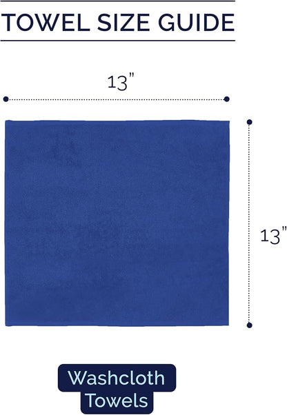 Elegant Comfort Premium Turkish Cotton 6 Pack Washcloths Set - 13 x 13 inch, Luxurious Hotel Spa Quality 100% Turkish Cotton 6PC Washcloth Set - Highly Absorbent - Soft Bathroom Towels, Royal Blue