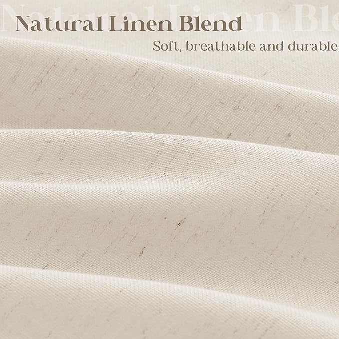 Beige Linen Shower Curtain for Bathroom Water Repellent 72x72 Inch | Neutral Shower Curtains Flax Textured Bath Decor Drapes Boho Farmhouse Rustic Shabby Chic Country Tan Beige with Hooks