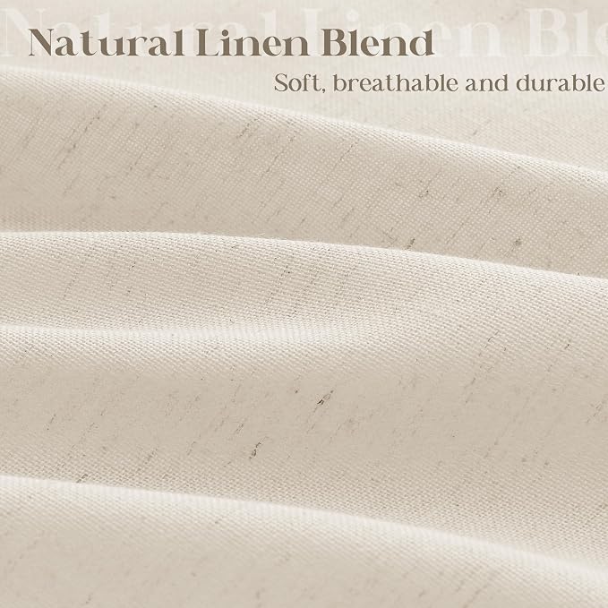 Beige Linen Shower Curtain for Bathroom Water Repellent 72x80 Inch | Neutral Country Luxury, Shower Curtains 80 Inches Long, Flax Burlap, Hotel Bathtub, Drapes Set, with Hooks, Cream Beige Cloth