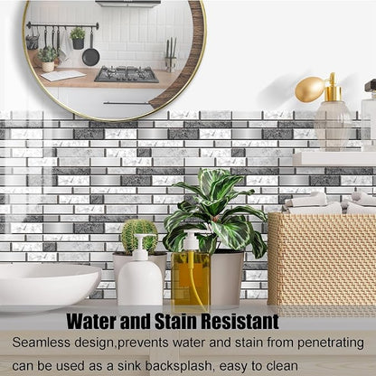 12-Sheet Peel and Stick Wallpaper, Subway Tile 6''x12'' Self Adhesive Wall Tiles Waterproof PVC Stick on Backsplash Vinyl Decorative Tiles Stickers for Kitchen Bathroom