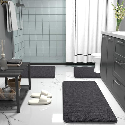 OLANLY Thick Memory Foam Bathroom Rugs 35x24, Absorbent Bath Mat, Dark Grey | Soft Quick Dry Bath Rugs, Non-Slip, Machine Washable Carpet for Bathroom Floor, Tub and Shower, Home Decor Accessories
