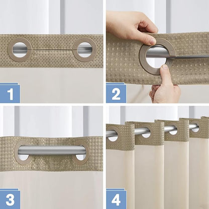 Furlinic Stall Shower Curtain No Hook with Snap in Liner,Waffle Weave Waterproof Bathroom Curtains with See Through Top Window & Weighted Magnets,Beige,36x72 Inch