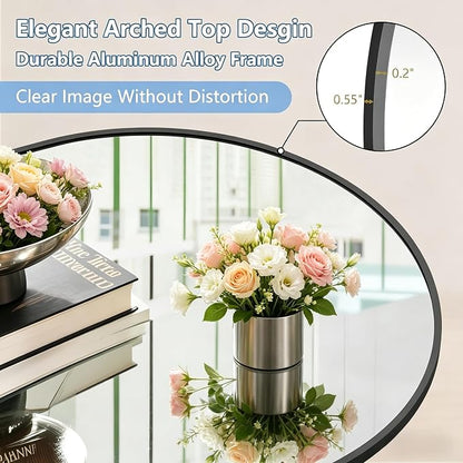 Dewfig Arched Full Length Mirror, 90"x46" Large Floor Mirror, Black | Aluminum Alloy Frame Oversized Full Body Mirror, HD Shatterproof Tempered Glass, Lean/Stand/Wall for Living Room,Bedroom