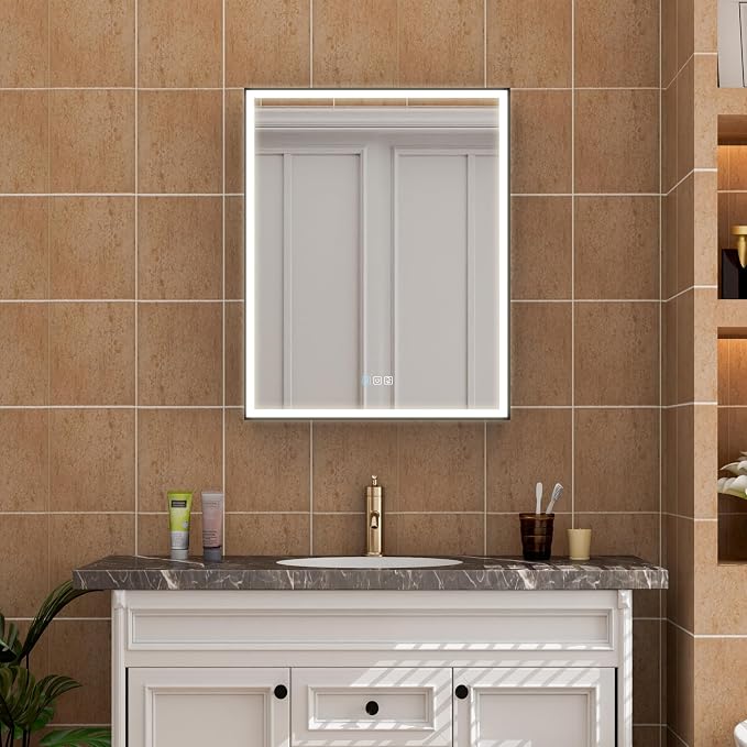 24" X 30" LED Mirrored Medicine Cabinet, Medicine Cabinets with Lights for Bathroom, Defogging Mirror, Led Medicine Cabinet, Recessed or Surface Mounted, Single Right Opening Door