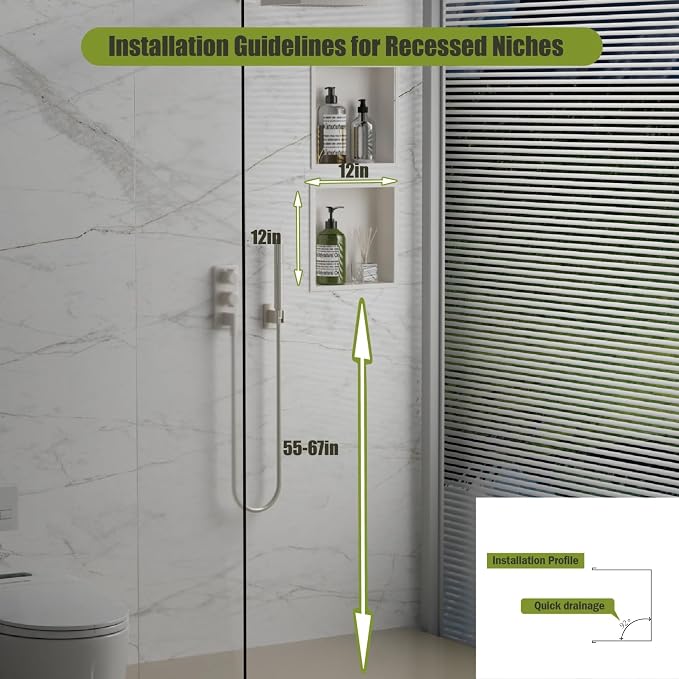 Stainless Steel Shower Niche 12"x12"，Shower Inserts Kit for Bathroom ， Recessed Shower Shelf Organizer for Storage Matte White （12"x12"）