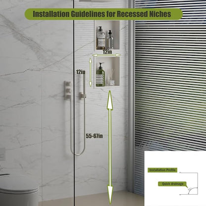 Stainless Steel Shower Niche 12"x12"，Shower Inserts Kit for Bathroom ， Recessed Shower Shelf Organizer for Storage Matte White （12"x12"）