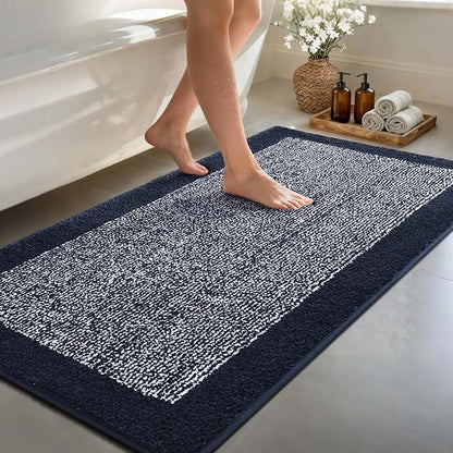 80x24 Large Bathroom Rugs Washable Non Slip, Bath Mat for Bathroom Floor Tub, Soft Absorbent Quick Dry Mats for Shower, Bathtub,Home Decor(Dark Blue)