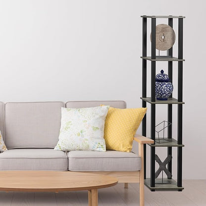 FURINNO Turn-S-Tube 5-Tier Corner Square Rack Display Shelf, French Oak Grey/Black
