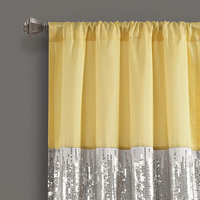 Lush Decor Night Sky Window Curtain Panel, Single 42"W x 84"L Yellow & Gray - Sequin Backdrop Curtain - Room Darkening Curtains For Bedroom - Glam Decor