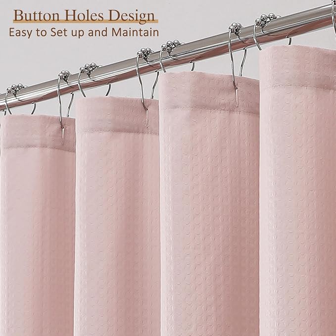 Pink Long Shower Curtain 84 Inch Length 1 Piece, Embossed Textured Soft Fabric Bathroom Shower Curtain, Water Repellent Machine Washable Cloth Hotel Spa Bath Decor, 72Wx84L Inches