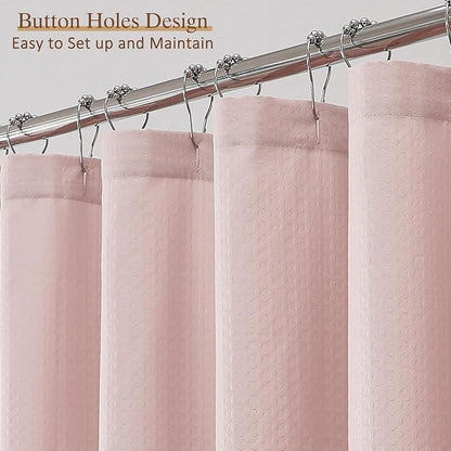 Pink Long Shower Curtain 84 Inch Length 1 Piece, Embossed Textured Soft Fabric Bathroom Shower Curtain, Water Repellent Machine Washable Cloth Hotel Spa Bath Decor, 72Wx84L Inches
