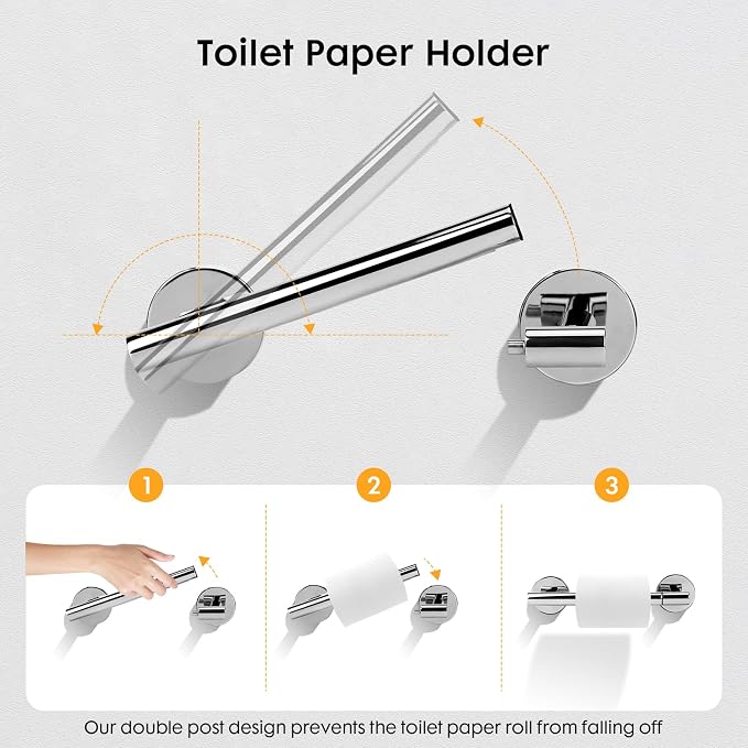 Polished Chrome Bathroom Hardware Accessories Set 4 Pieces,Towel Bar Set Stainless Steel Wall Mounted, Includes 24 in Towel Holder Set, Toilet Paper Holder Bathroom Towel Rack Set Silver