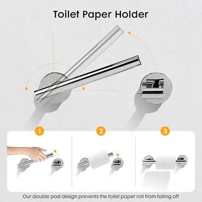 Polished Chrome Bathroom Hardware Accessories Set 4 Pieces,Towel Bar Set Stainless Steel Wall Mounted, Includes 24 in Towel Holder Set, Toilet Paper Holder Bathroom Towel Rack Set Silver