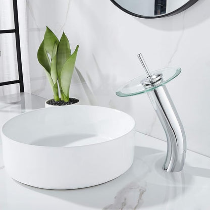Waterfall Bathroom Faucet Glass Single Handle Solid Brass Basin Lavatory Vessel Sink Vanity Faucet, Tall, Polished Chrome …