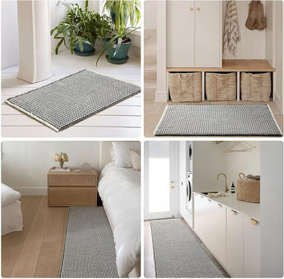 TYUU Waffle Runner Rug Bathroom, Long Boho Bath Mat, 72x24 Grey & White | Super Absorbent Quick Dry Bath Rug, Non-Slip Backing, Soft Waffle Washable Farmhouse Bathroom Mats, Tub, Shower & Home Decor