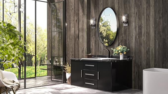 Black Oval Bathroom Mirror, 24 x 36 Matte Black Framed Wall Mounted Mirror for Vanity, Modern Decorative Shatterproof Oval Wall Mirrors for Entryway, Living Room, Bedroom