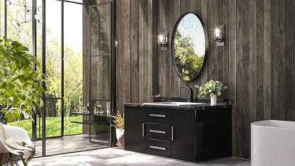 Black Oval Bathroom Mirror, 24 x 36 Matte Black Framed Wall Mounted Mirror for Vanity, Modern Decorative Shatterproof Oval Wall Mirrors for Entryway, Living Room, Bedroom