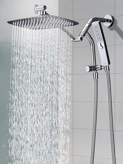G-Promise 12 Inch All Metal Rain Shower Head with Handheld Spray (Chrome) | Suits Every Height, Pause Mode Diverter, Massage Mode Handheld, Full Body Coverage, Easy to Install, Modern Bath Upgrade