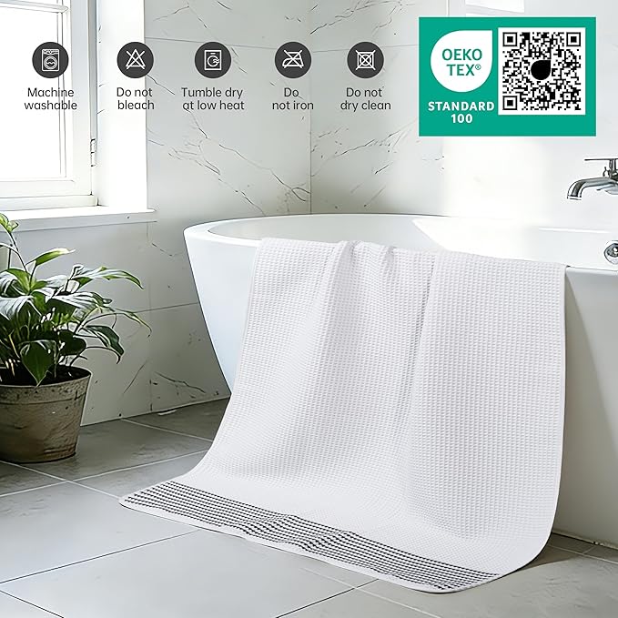 MICROFI New Microfiber Waffle Bath Towels, 2 Pieces, Soft, Absorbent, Fast Drying, Lint Free 430 GSM (30''x60''/76cm x 152cm)