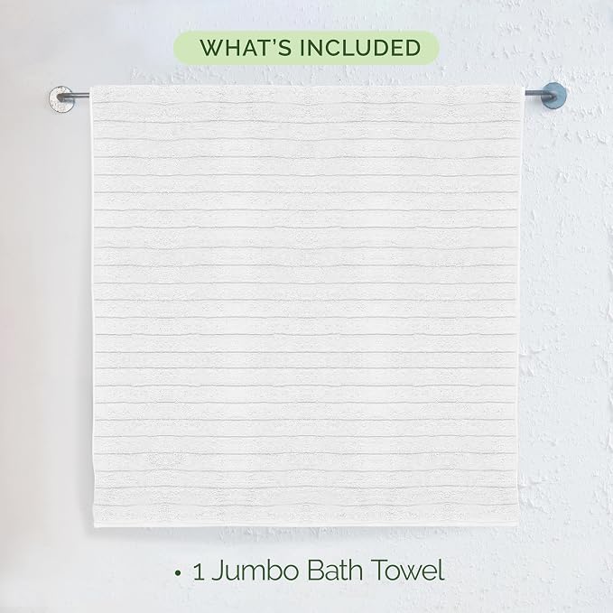 Elegant Comfort 100% Turkish Cotton Corduroy Ribbed Luxury Jumbo Bath Towel Ultra Soft - 35 x 70 Inch - Luxury Spa Premium Hotel Quality Highly Absorbent and Quick Dry Large Bath Towel, White