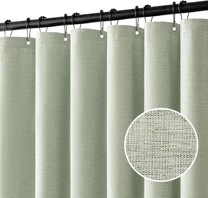 MIULEE 72 x 90 Extra Long Linen Shower Curtain Sage Green 12 Metal Hooks | Modern, Heavy Duty, Fabric Shower Curtain Set, Waterproof Thick Cloth Shower Curtains, Bathroom Hotel Bathtub, Washable