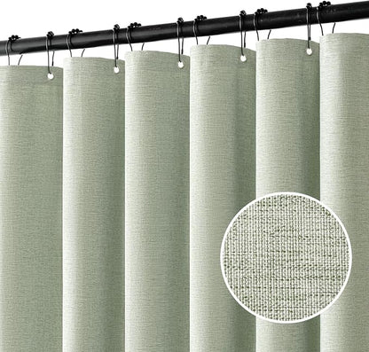 MIULEE Stall Linen Spring Shower Curtain Sage Green W72*L72 12 Metal Hooks | Small, Heavy Duty, Fabric Curtain Set, Waterproof Narrow Thick Cloth Shower Curtains, Washable, Bathroom Hotel
