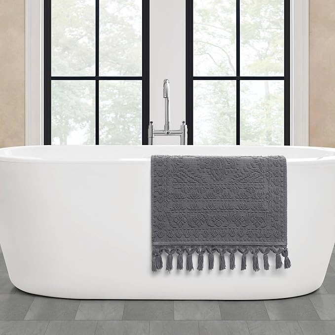 French Connection Nellore Bath Rugs, Woven and Beaded Bath Mats, Durable and Thick Bath Mats for Bathroom and Shower Rugs, 20" x 38", Dark Gray Charcoal