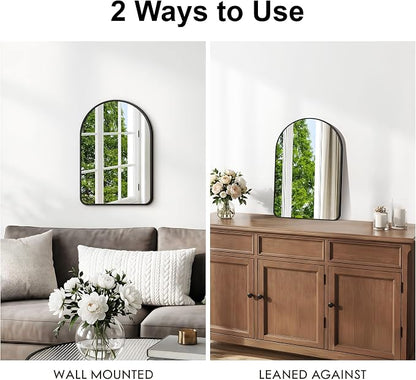 BONEWEI Arched Wall Mirror,18x24 inch Black Arched Mirror Bathroom,Vanity Mirror for Over Sink Metal Frame,Tempered Glass Arch Mirrors for Bedroom,Entryway,Living Room,Home Decor Shatter-Proof