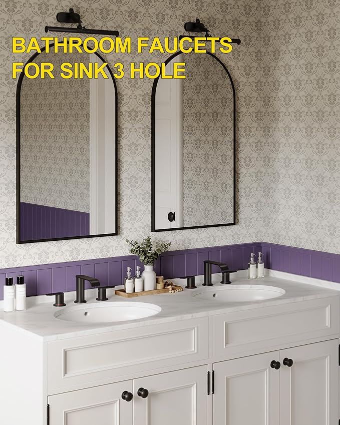 2 Pack Matte Black Waterfall Bathroom Faucet for Sink 3 Hole 8 Inch | Widespread Bathroom Sink Faucets with Pop-up Drain Supply Lines Stainless Steel 2-Handle Bathroom Sink Faucet by Homevacious