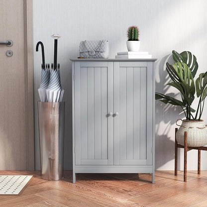 Giantex Storage Cabinet with Doors and Shelves - Freestanding Storage Organizer with Anti-Tipping Device, Entryway Storage Unit for Living Room, Home Decor, Bathroom Floor Cabinet (Gray)