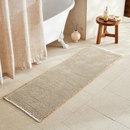 TYUU Waffle Runner Rug Bathroom, Long Boho Bath Mat, 72x24 Khaki & White | Super Absorbent Quick Dry Bath Rug, Non-Slip Backing, Soft Waffle Washable Farmhouse Bathroom Mats, Tub, Shower & Home Decor