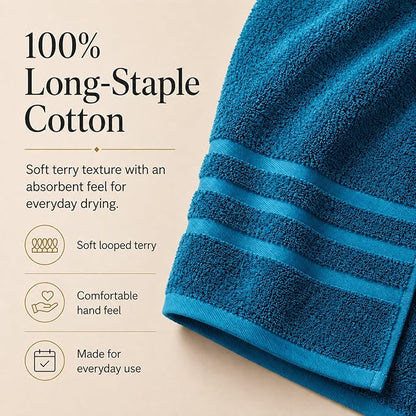 Velqora Bath Towels 4 Pack, 30x60 in, 100% Cotton, Soft, Multicolor | Coral, Blue, Beige & White Mix | Absorbent Terry | Balanced Weight | Easy Care