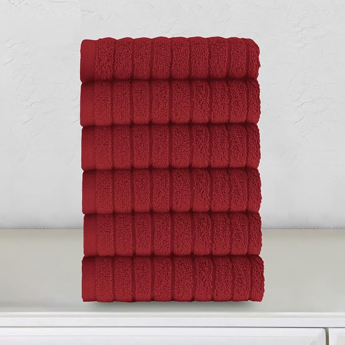 Elegant Comfort 100% Turkish Cotton Corduroy Ribbed Luxury Washcloths 6 Pack Soft 13 x 13 Inch - Higly Absorbent, Durable, Quick Dry, Spa Premium Hotel Quality for Bathroom or Travel, Burgundy
