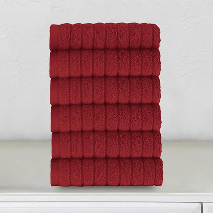 Elegant Comfort 100% Turkish Cotton Corduroy Ribbed Luxury Washcloths 6 Pack Soft 13 x 13 Inch - Higly Absorbent, Durable, Quick Dry, Spa Premium Hotel Quality for Bathroom or Travel, Burgundy
