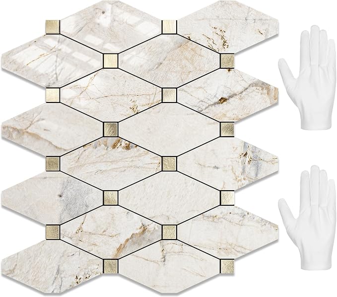 STICKGOO 10 Sheets Peel and Stick Backsplash Tiles, Glossy Pandora Marble | Waterproof Kitchen Backsplash, Stick on Wall Tiles for Kitchen, Bathroom, RV