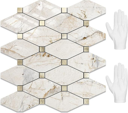 STICKGOO 10 Sheets Peel and Stick Backsplash Tiles, Glossy Pandora Marble | Waterproof Kitchen Backsplash, Stick on Wall Tiles for Kitchen, Bathroom, RV