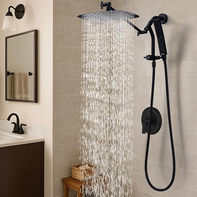 G-Promise 10 Inch All Metal Rain Shower Head with Handheld (Matte Black) | Suits Every Height, Pause Mode Diverter, Massage Mode Handheld, Full Body Coverage, Easy to Install, Modern Bath Upgrade